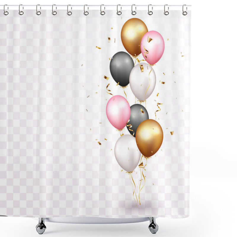 Personality  Vector Illustration Of Celebration Banner With Gold Confetti And Balloons Shower Curtains