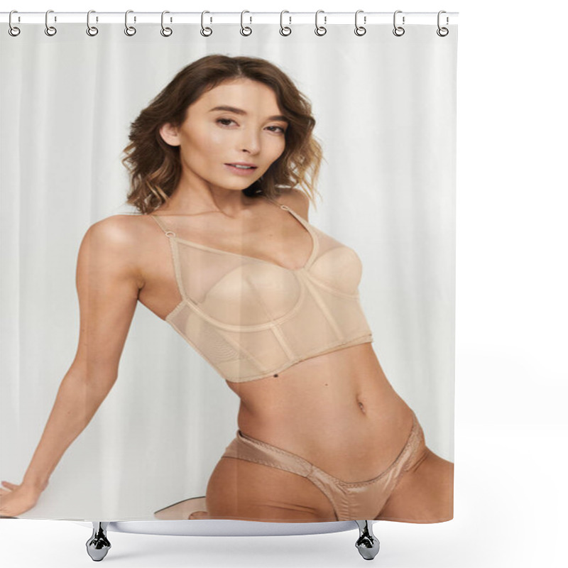 Personality  Captivating Elegance Of Chic Lingerie On A Beautiful Young Woman In Soft Light Setting. Shower Curtains