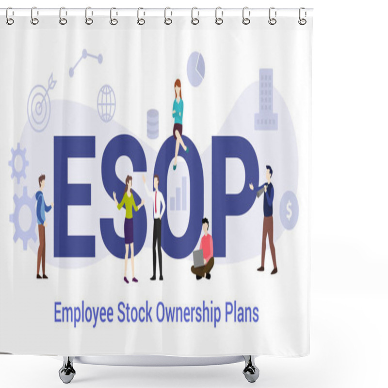 Personality  Esop Employee Stock Ownership Plans Concept With Big Word Or Text And Team People With Modern Flat Style - Vector Shower Curtains