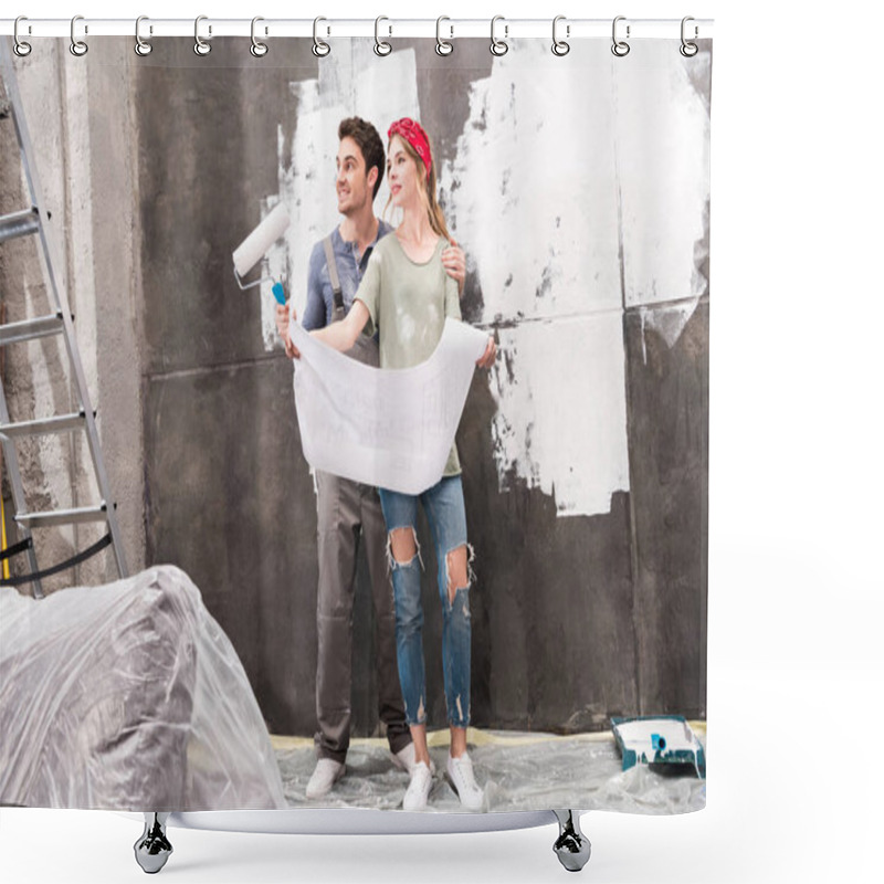 Personality  Couple With Schemes And Paint Roller Shower Curtains