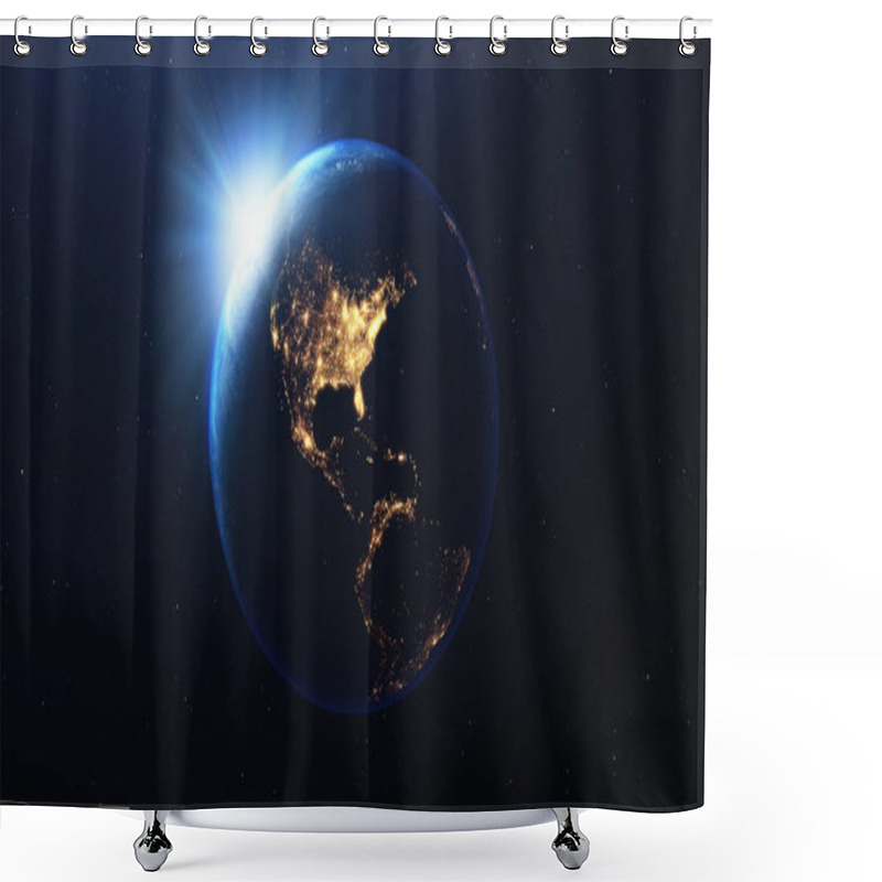 Personality  Earth Planet With The Viewed From Space At Night Showing The Lights Of The United States Of America USA And Latin American Countries, 3d Render Of Planet Earth, Elements Of This Image Provided By NASA Shower Curtains