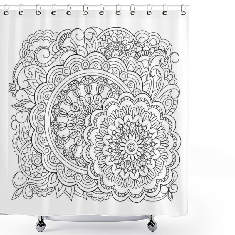 Personality  Monochrome Outline Mandalas With Hand Drawn Elements In Arabic, Indian, Turkish, Pakistan Motifs For Yoga, Anti-stress Therapy, Adult Coloring Book,  Clothes, Apparel, Wall Art. Eps 1 Shower Curtains