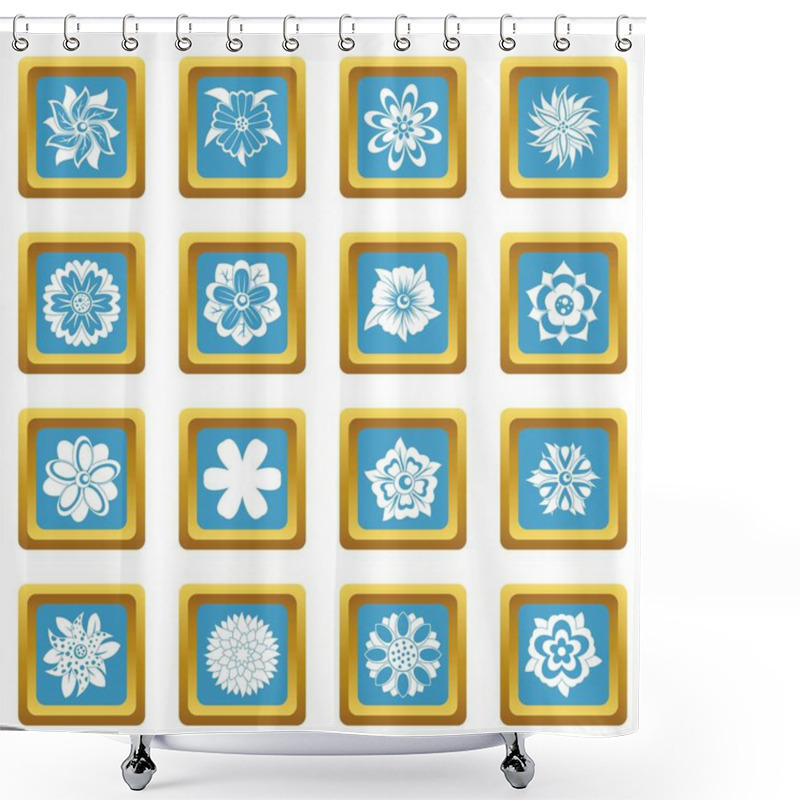 Personality  Different Flowers Icons Azure Shower Curtains