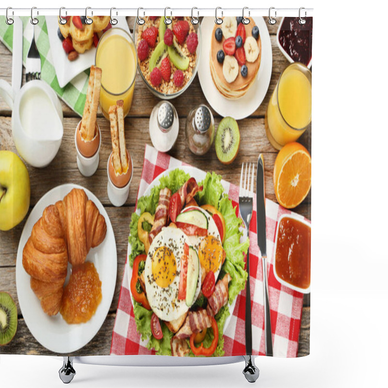 Personality  Tasty Breakfast On Wooden Table Shower Curtains