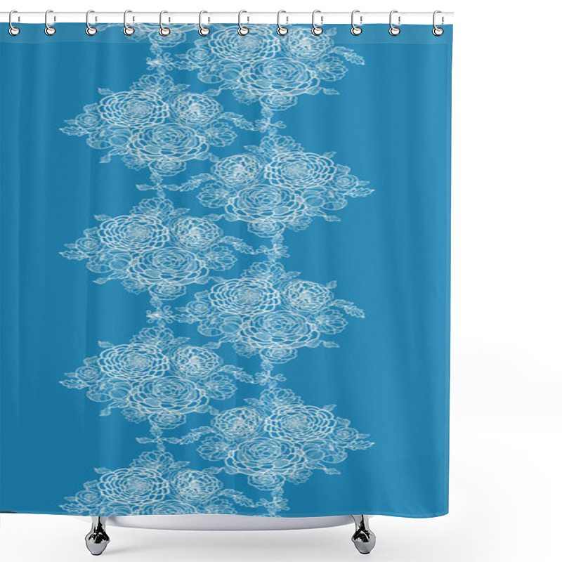 Personality  Blue Lace Flowers Vertical Seamless Pattern Background Border Shower Curtains