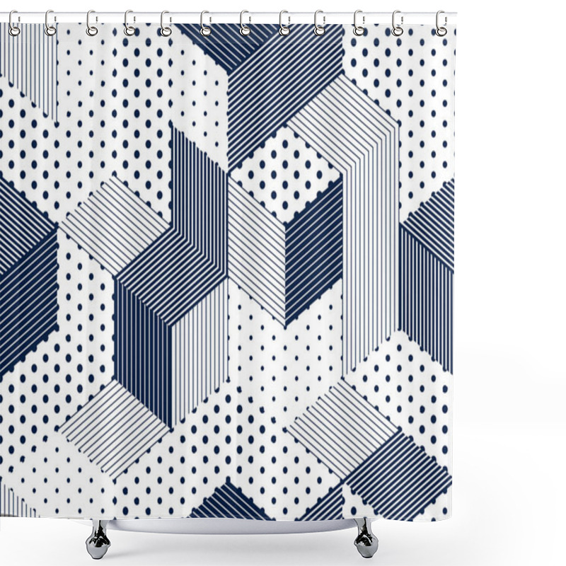 Personality  Dotted Seamless Isometric Geometric Pattern, Dots And Lines 3D Cubes Vector Tiling Background, Architecture And Construction, Wallpaper Design. Shower Curtains