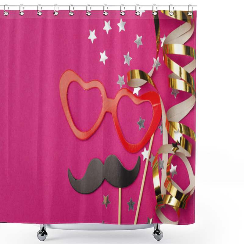 Personality  Fun Party Props On A Pink Background. Wedding, Hen Do Party Phot Shower Curtains