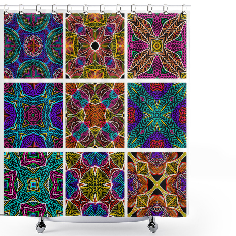 Personality  Set Of Retro Seamless Patterns Of Geometric Shapes. Vector Tribal Textures. Shower Curtains