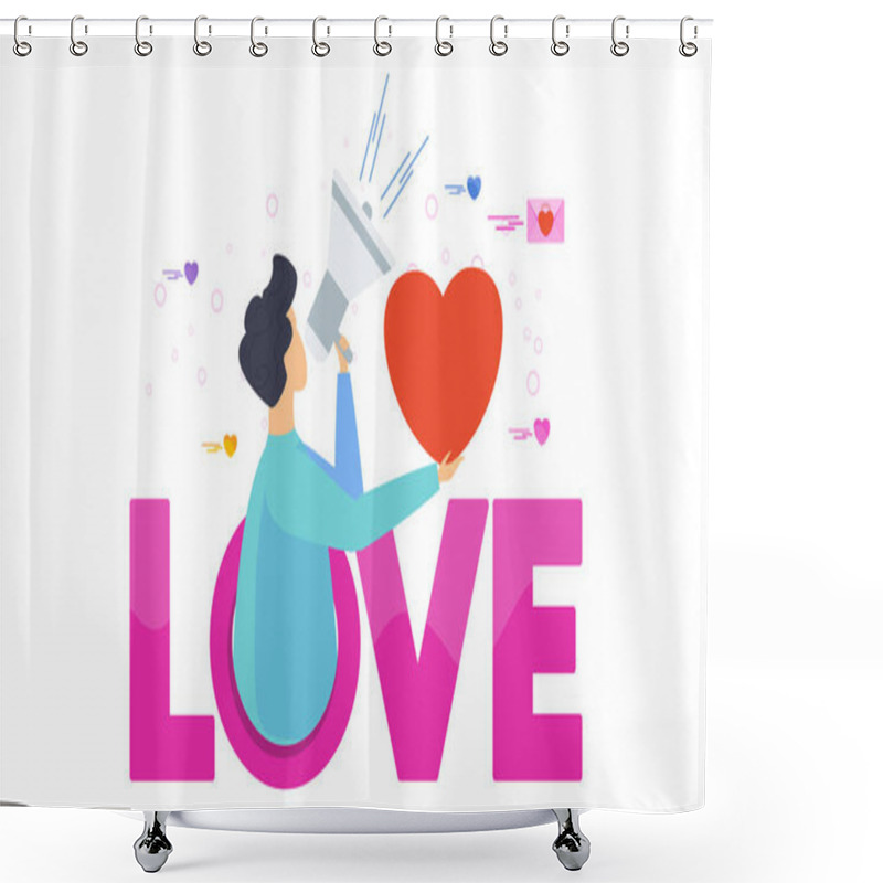 Personality  Man In A Megaphone Screams For Love Shower Curtains