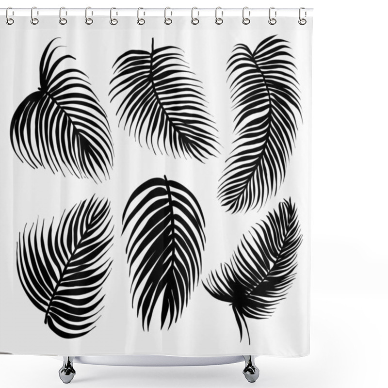 Personality  Vector Set Of Black Silhouettes Of Tropical Leaves Palm Tree.  Shower Curtains