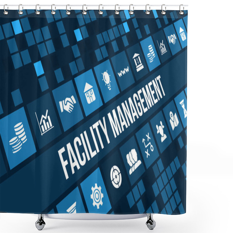 Personality  Facility Management Concept Image With Business Icons And Copyspace. Shower Curtains