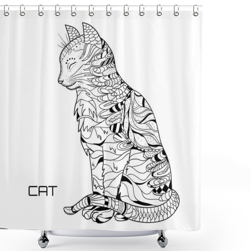 Personality  Cat. Design Zentangle.  Shower Curtains