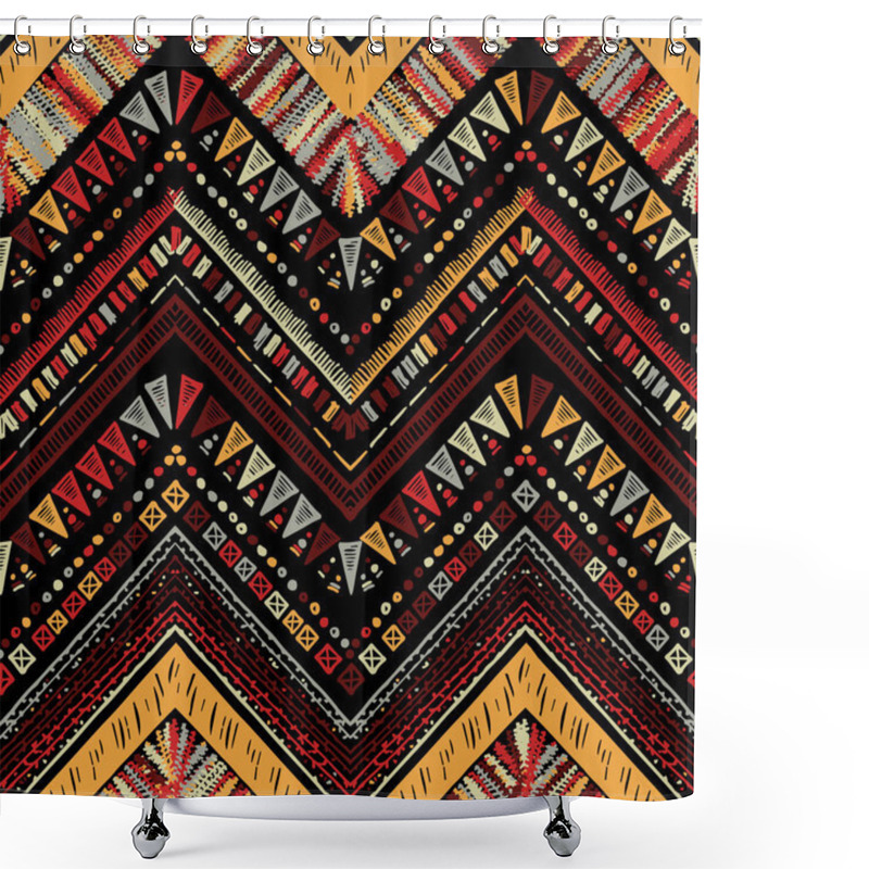 Personality  Stripes Bright Tribal Seamless Pattern With Zigzag Shower Curtains