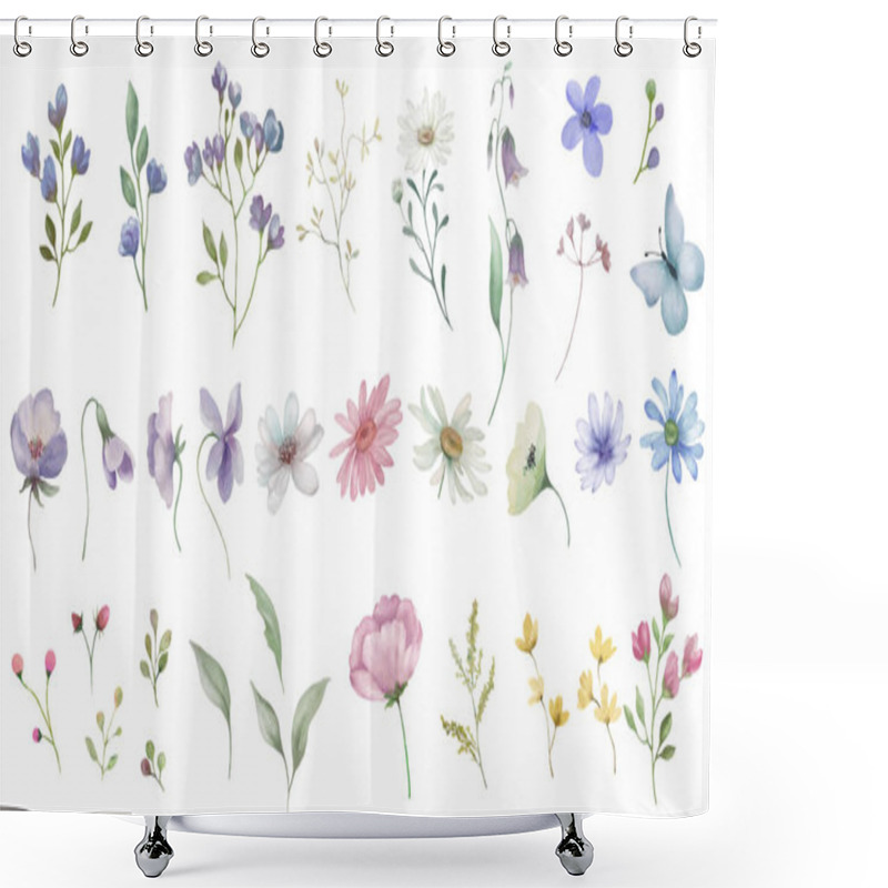 Personality  Watercolor Floral Set. Hand Drawn Illustration Isolated On Transparent Background. Vector EPS. Shower Curtains