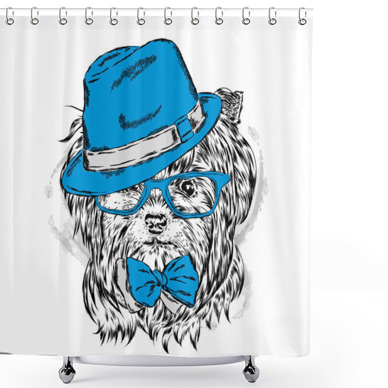 Personality  Cute Puppy Vector. Yorkshire Terrier In A Cap. Shower Curtains