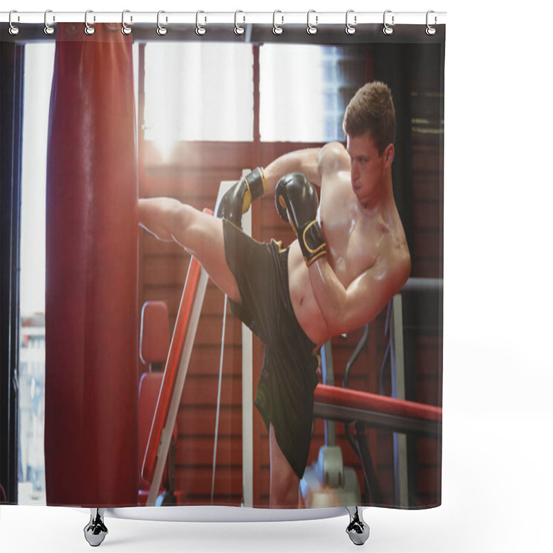 Personality  Boxer Practicing Kickboxing Shower Curtains