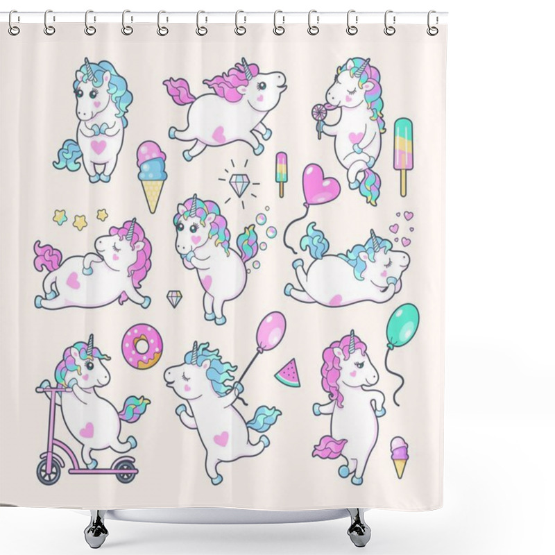 Personality  Set Of Cute Unicorns With Rainbow Mane Shower Curtains