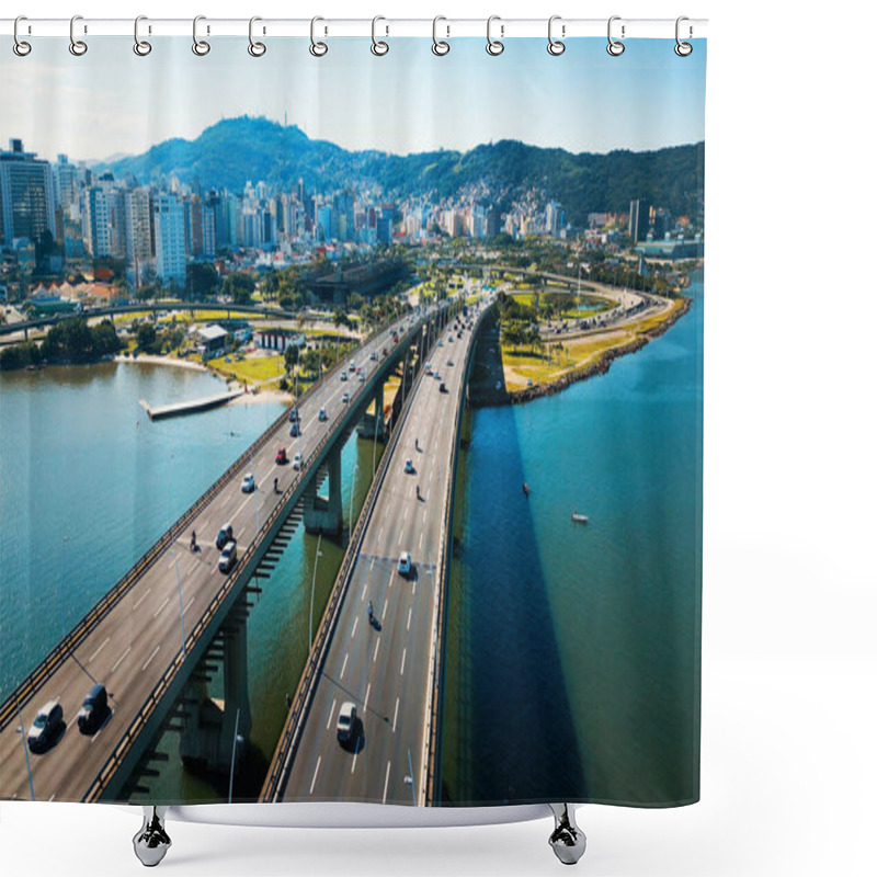 Personality  Aerial View Of The City Of Florianopolis During Sunny Day. Brazil, Island Of Santa Catarina Shower Curtains