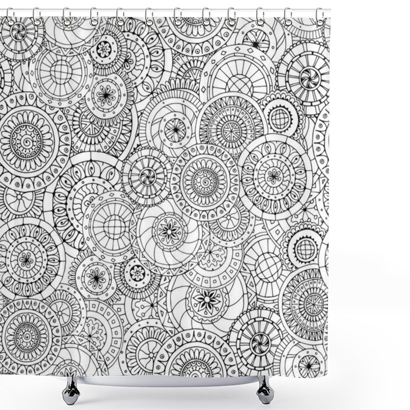 Personality  Seamless Floral Pattern With Doodles And Cucumbers Black And White Version. Shower Curtains