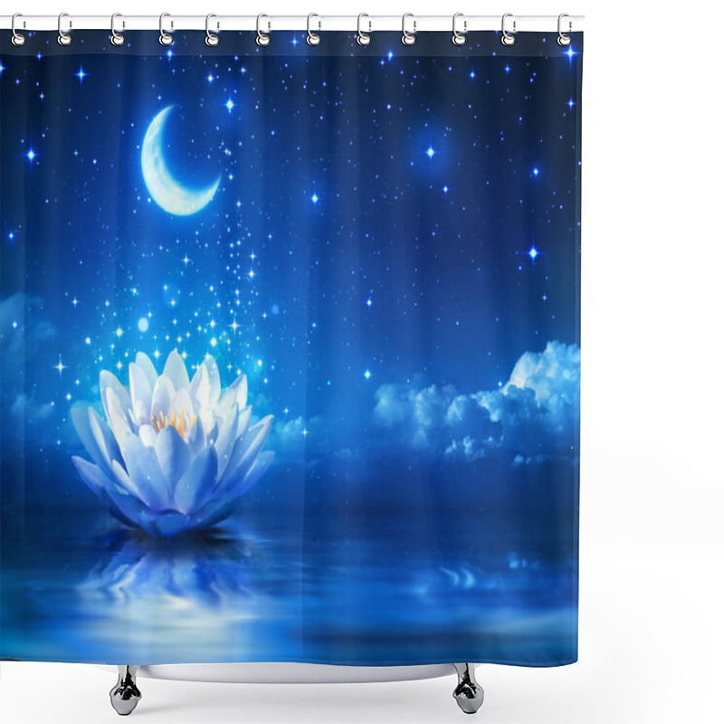 Personality  Waterlily And Moon In Starry Night - Magic Background Shower Curtains