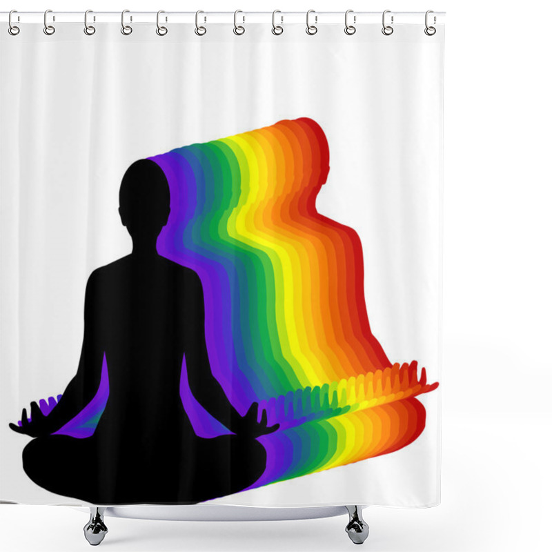 Personality  Woman Sitting In Yoga Lotus Position With Aura Shower Curtains