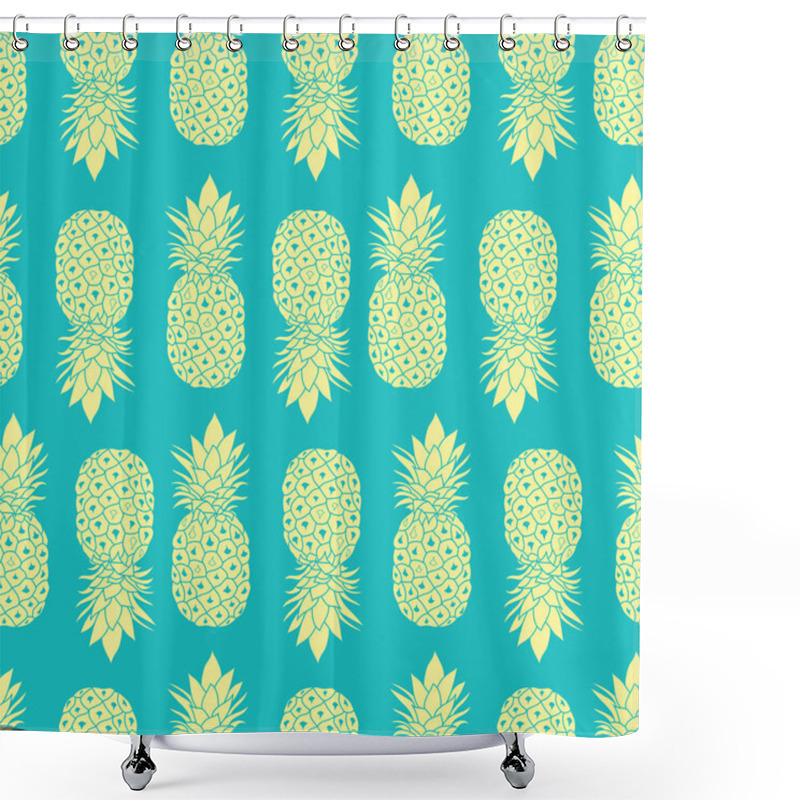 Personality  Fresh Blue Yellow Pineapples Geometric Vector Repeat Seamless Pattrern In Grey And Yellow Colors. Great For Fabric, Packaging, Wallpaper, Invitations. Shower Curtains