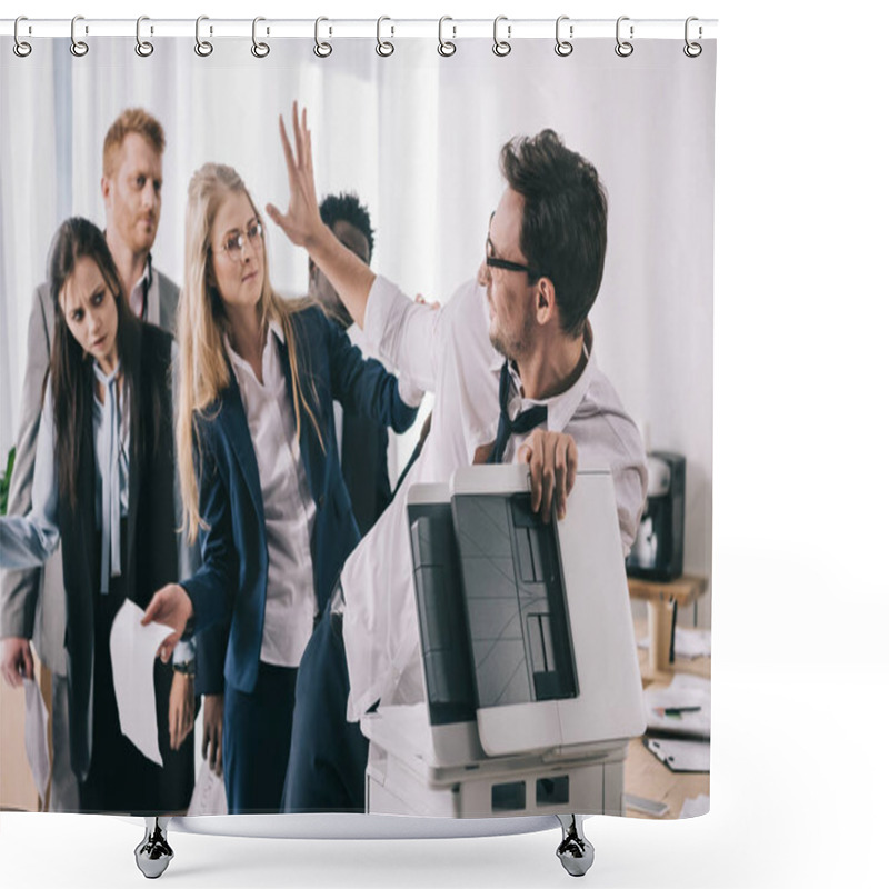 Personality  Group Of Businesspeople Fighting For Copier At Office Shower Curtains