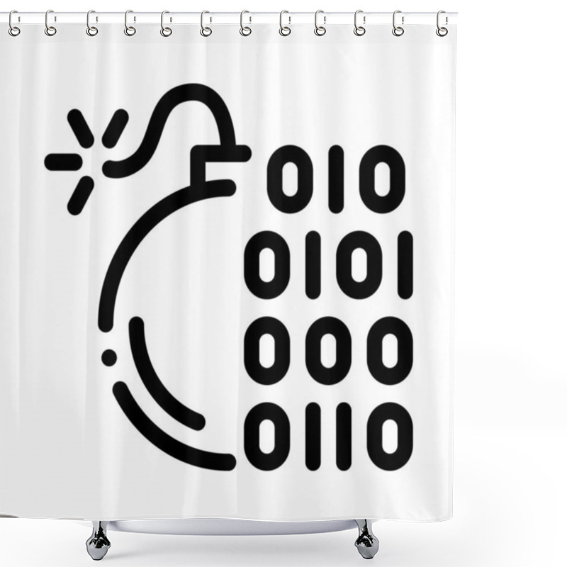 Personality  Binary Code Bomb Icon Vector Outline Illustration Shower Curtains