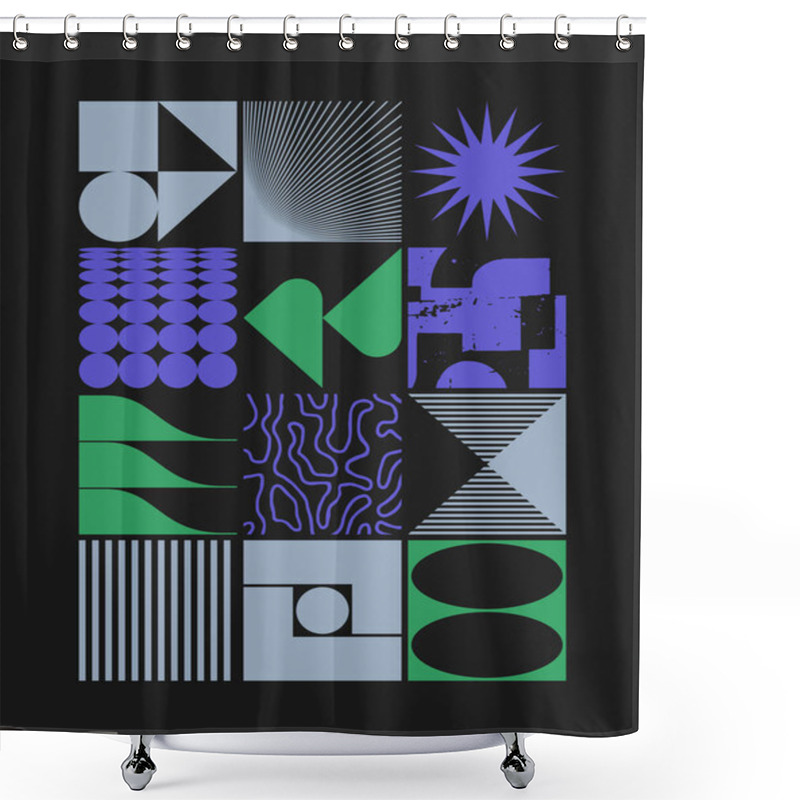 Personality  Brutalism Art Inspired Abstract Vector Pattern Made With Simple Geometric Shapes And Forms. Bold Form Graphic Design, Useful For Web Art, Invitation Cards, Posters, Prints, Textile, Backgrounds. Shower Curtains