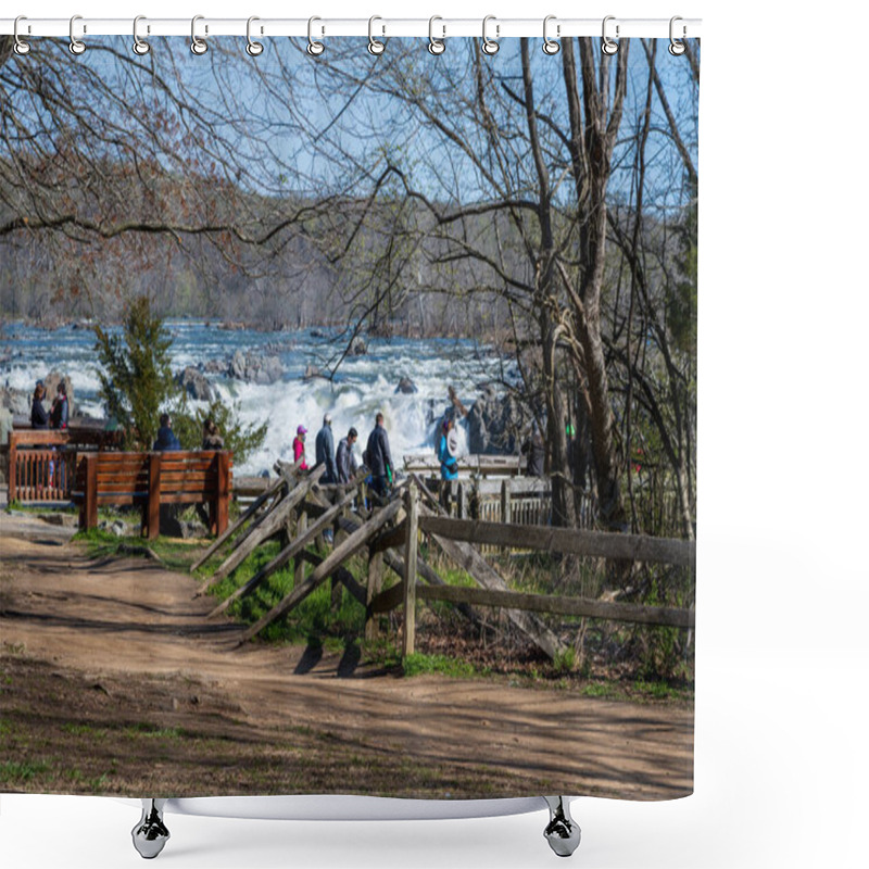 Personality  Great Falls National Park, VA, USA -- April, 3 2021. Photo Of Tourists Observing The Great Falls From A Viewing Station In McLean, VA. Shower Curtains