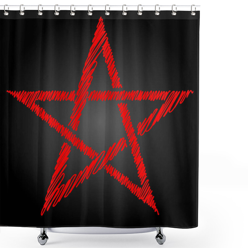 Personality  Pentagram Blood Red Runic Spell Circle. Satanic Sign, Magic Casting Ring. Pentalpha, Pentangle, Illustration Shower Curtains