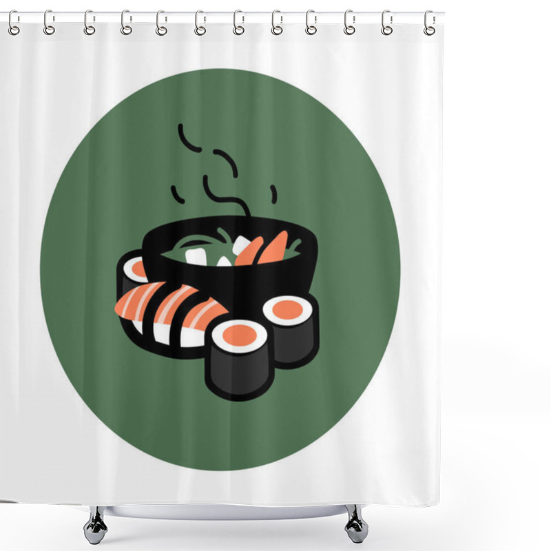 Personality  Illustration Of Miso Soup And Sushi Rolls On Green Shower Curtains