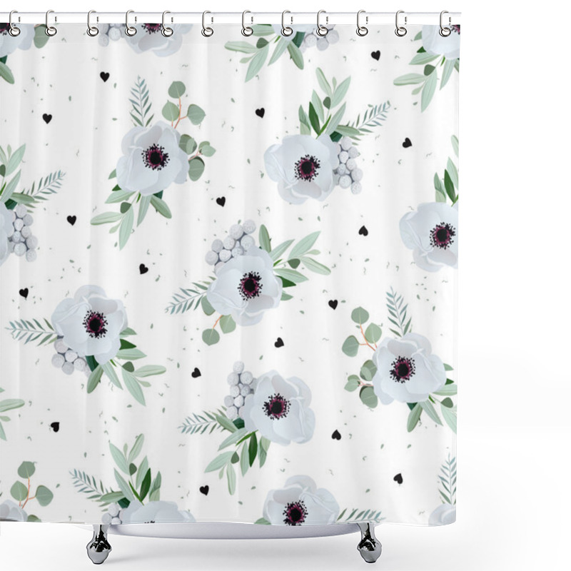 Personality  Anemones, Brunia Flowers And Eucaliptis Leaves Seamless Vector P Shower Curtains