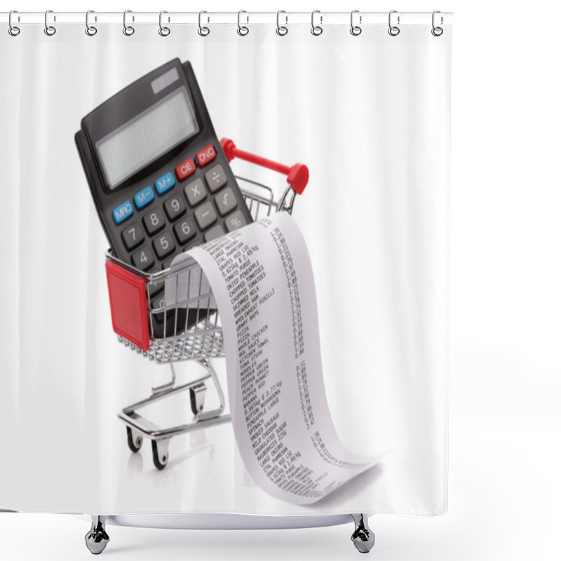 Personality  Shopping Till Receipt, Calculator And Cart Shower Curtains