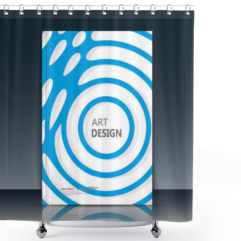 Personality  Abstract Composition. Blue Round Curl Texture. Circle Contour Construction. Circumstances Parts. White A4 Brochure Title Sheet. Creative Sphere Figure Icon Surface. Banner Form. Orb Lines Flyer Font Shower Curtains