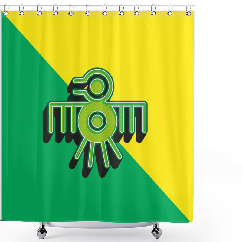 Personality  Bird Old Indian Design Of Thin Lines Green And Yellow Modern 3d Vector Icon Logo Shower Curtains