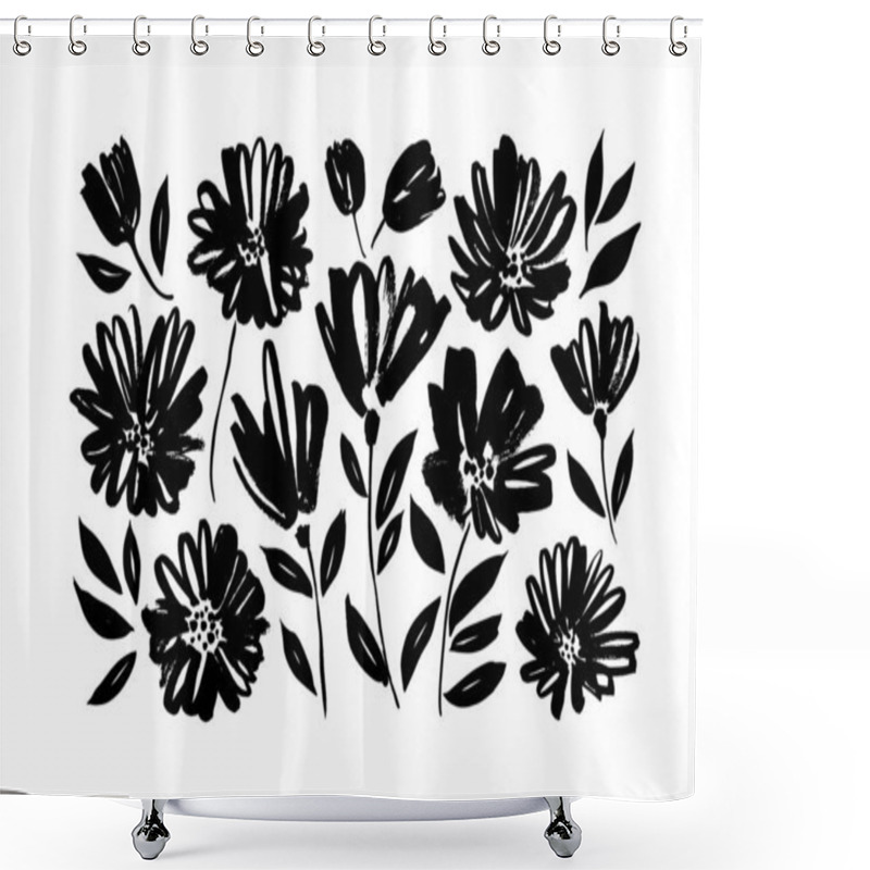 Personality  Spring Flowers Hand Drawn Vector Set. Shower Curtains