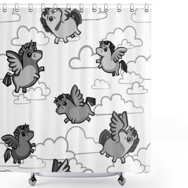 Personality  Seamless Monochrome Pattern Of Cartoon Flying Pegasus Shower Curtains