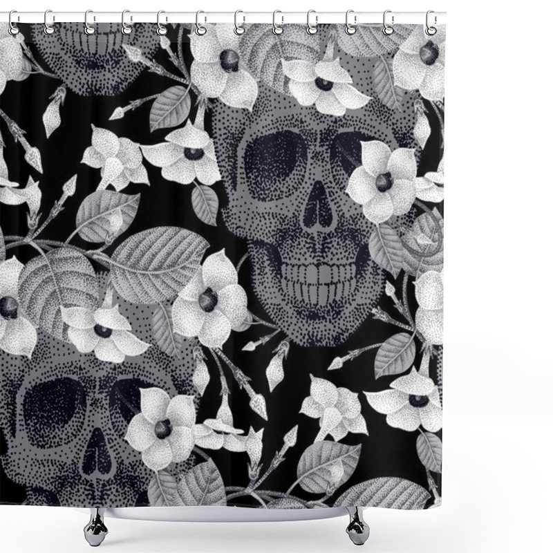 Personality  Seamless Pattern With Flowers And Skulls. Shower Curtains