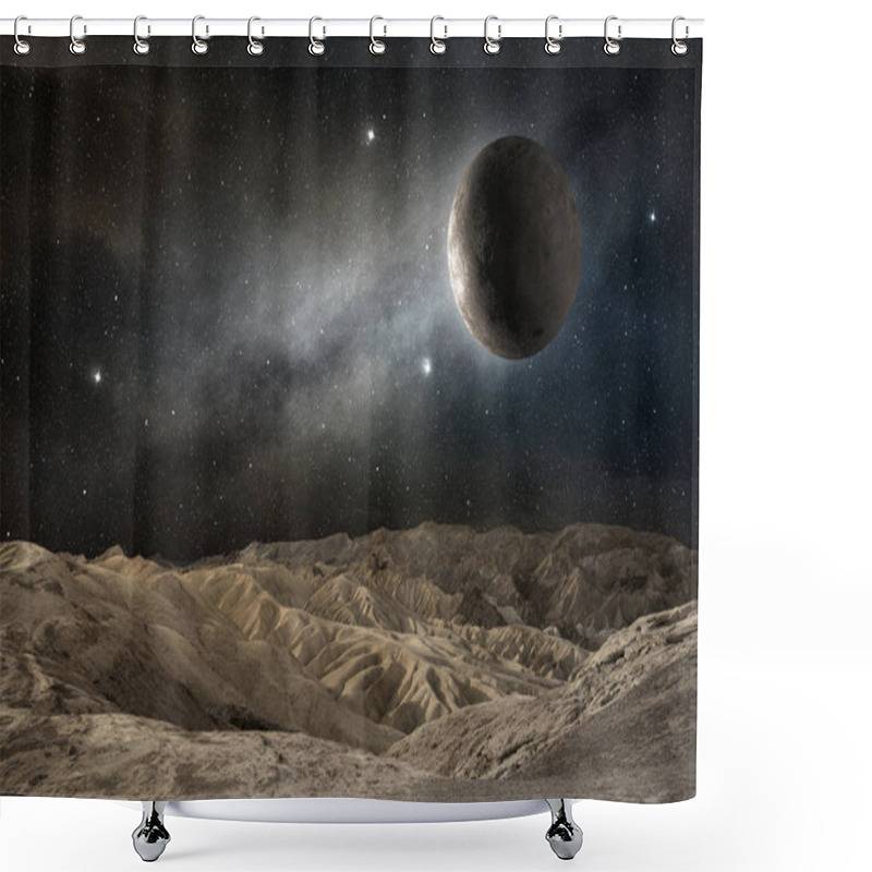 Personality  Moon On A Desert Landscape In A Starry Night Shower Curtains