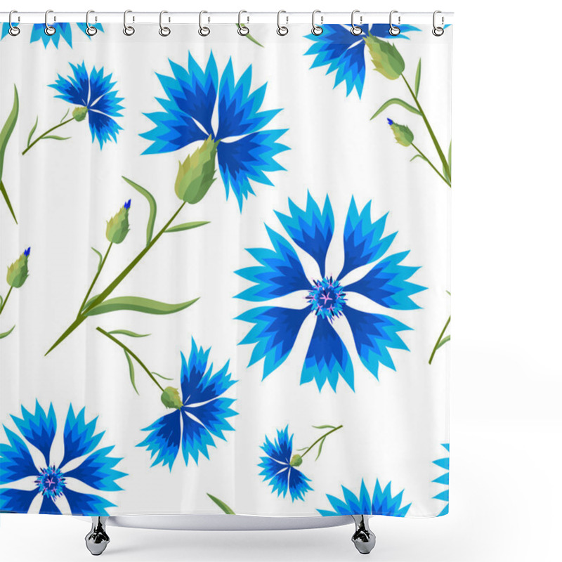 Personality  Summer Seamless Pattern With Blue Cornflowers Shower Curtains