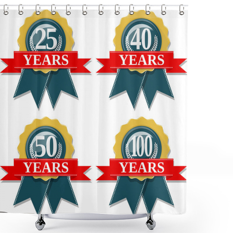 Personality  Seal And Ribbon Collection Commemorating 25 40 50 100 Years Shower Curtains