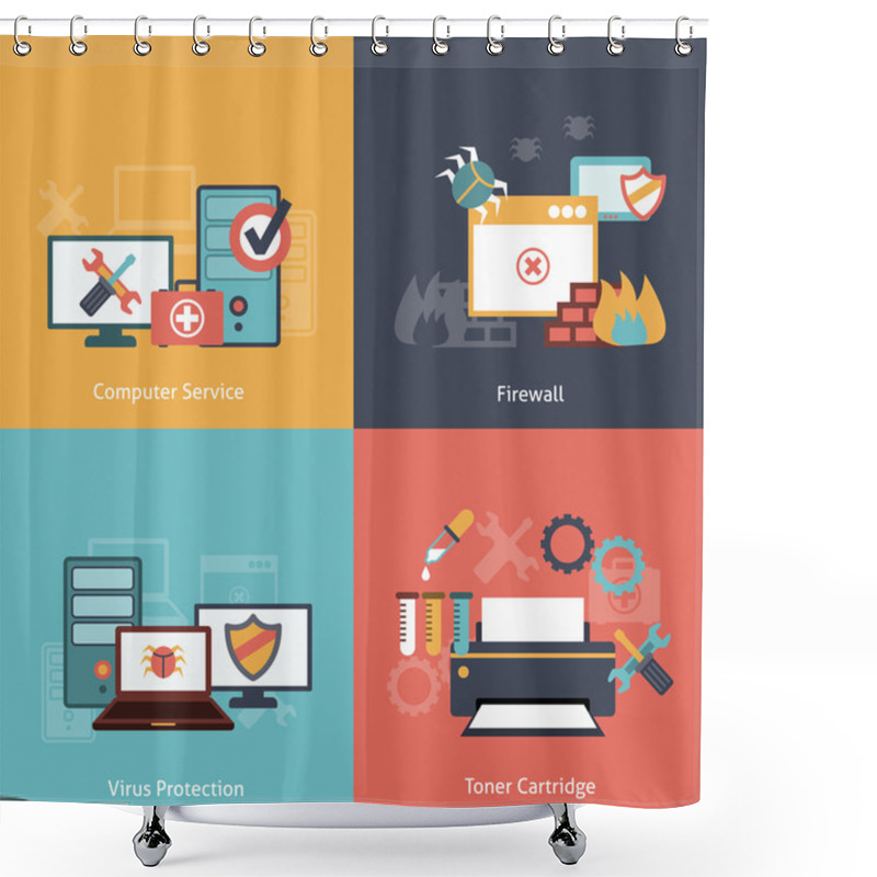 Personality  Computer Repair Flat Icons Composition Shower Curtains