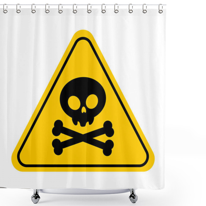 Personality  Danger, Toxic Sign Skull Icon Isolated On White Background. Warning Skull Symbol. Death Attention, Toxic Poison Yellow Triangle Element Design. Vector Illustration Shower Curtains