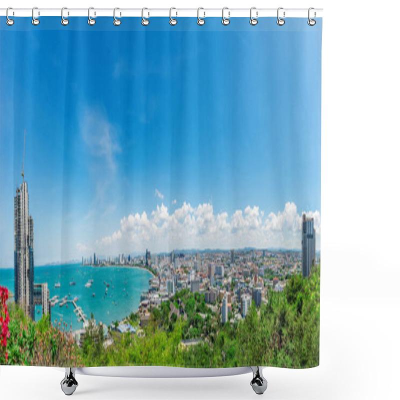 Personality  Panorama View Sea On Mountain Can See City And Building,Pattaya Beach,Thailand Shower Curtains