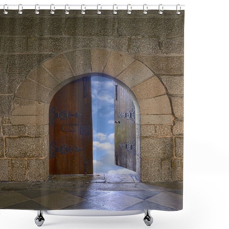 Personality  Door With Arch Opening To A Beautiful Cloudy Sky Shower Curtains