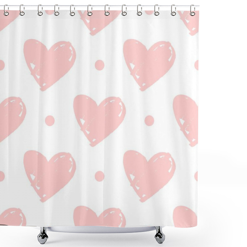 Personality  Tile Vector Pattern With Pink Hearts And Dots On White Background Shower Curtains