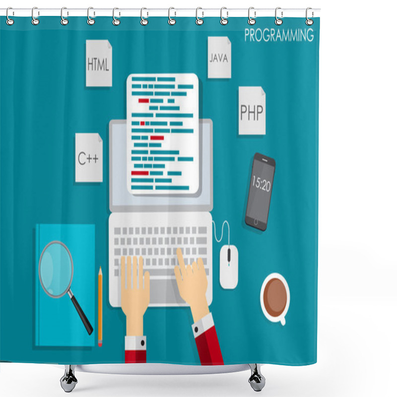 Personality  Programming Coding Flat Concept Vector Illustration Shower Curtains