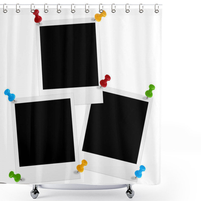 Personality  Blank Photo Frames And Stickers On White Background Shower Curtains