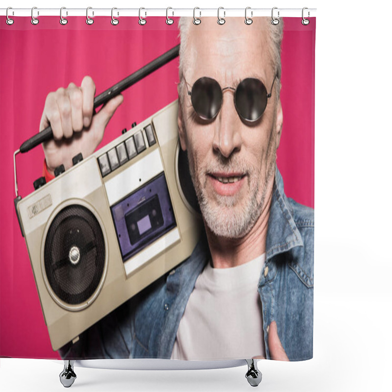 Personality  Man Holding Tape Recorder Shower Curtains